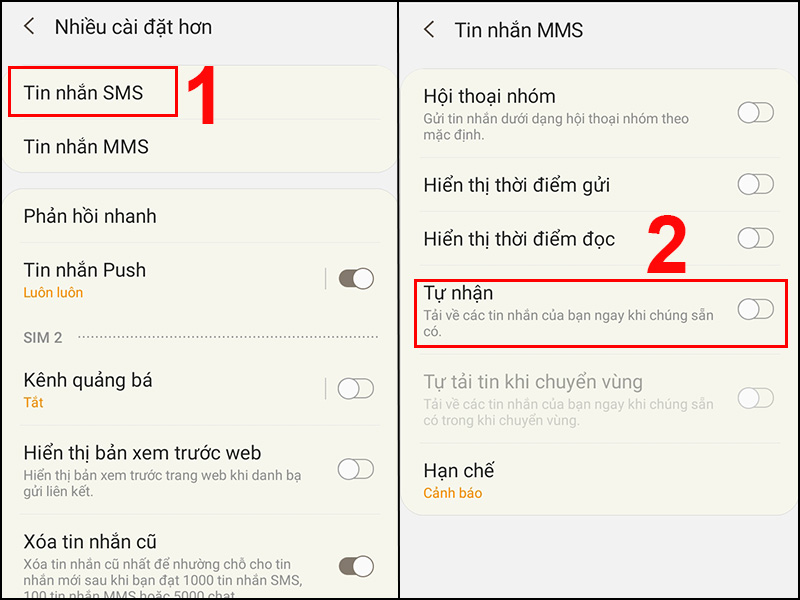 Tắt mục Tự nhận
